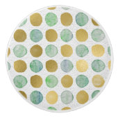 トレンディー金ゴールドブラウン&ティール(緑がかった色)ドットドレッサー セラミックノブ (正面)