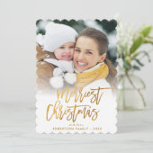 トレンディー金ゴールドブラシレタリングメリークリスマス シーズンカード (スタンド正面)