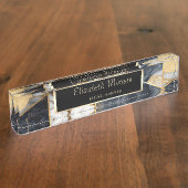 トレンディー金ゴールドブラックジオメトリック大理石パターン デスクネームプレート (側面)