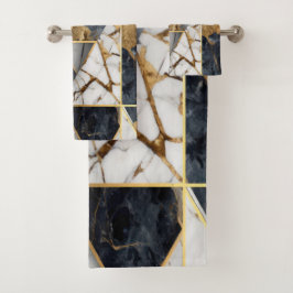 トレンディー金ゴールドブラックジオメトリック大理石パターン バスタオルセット