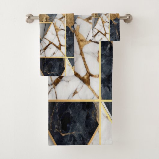 トレンディー金ゴールドブラックジオメトリック大理石パターン バスタオルセット (インサイチュ)