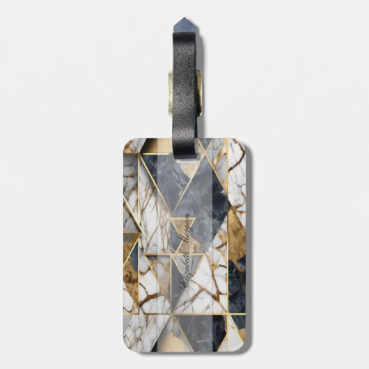トレンディー金ゴールドブラックジオメトリック大理石パターン ラゲッジタグ (裏面縦)