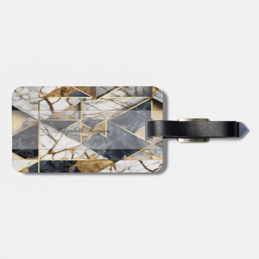 トレンディー金ゴールドブラックジオメトリック大理石パターン ラゲッジタグ (裏面横)