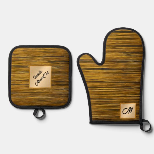 トレンディー金ゴールドブラックヴィンテージアールデコ収集 鍋つかみ&鍋敷きセット (正面)