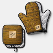 トレンディー金ゴールドブラックヴィンテージアールデコ収集 鍋つかみ&鍋敷きセット (正面/裏面)