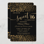 トレンディー金ゴールドブラック抽象芸術leopard sweet 16 招待状 (正面/裏面)