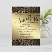 トレンディー金ゴールドブラック抽象芸術leopard sweet 16 invt 招待状 (スタンド正面)