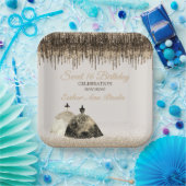 トレンディー金ゴールドボールガウン甘い16誕生日スパークドリップ ペーパープレート (パーティー)