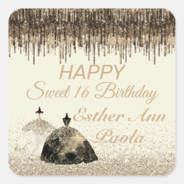 トレンディー金ゴールドボールガウン甘い16誕生日ドリップ スクエアシール