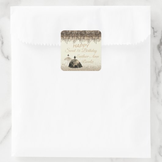 トレンディー金ゴールドボールガウン甘い16誕生日ドリップ スクエアシール (バッグ)