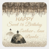 トレンディー金ゴールドボールガウン甘い16誕生日ドリップ スクエアシール (正面)