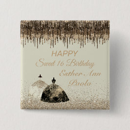 トレンディー金ゴールドボールガウン甘い16誕生日ドリップ 缶バッジ