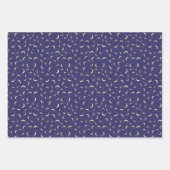 トレンディー金ゴールドムーン&金ゴールドスターズダークブルースカイテーマ ラッピングペーパーシート (正面3)