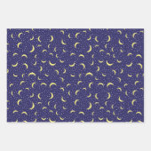 トレンディー金ゴールドムーン&金ゴールドスターズダークブルースカイテーマ ラッピングペーパーシート (正面2)