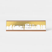 トレンディー金ゴールドメタリックDRIPSスクリプトカスタム デスクネームプレート (正面)