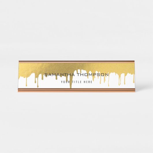 トレンディー金ゴールドメタリックDRIPSスクリプトカスタム デスクネームプレート (正面)