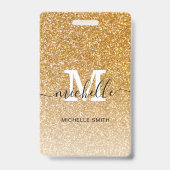 トレンディー金ゴールドモノグラムイニシャルスクリプト名従業員 バッジ (Back)