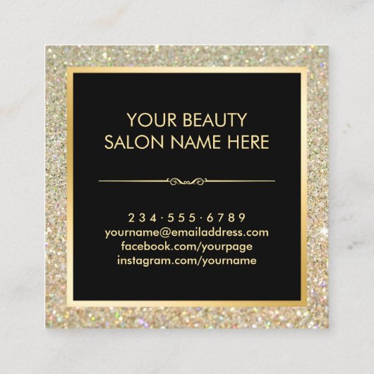 トレンディー金ゴールドリップグリッタースパークルスメイクアップアーティスト スクエア名刺 (裏面)