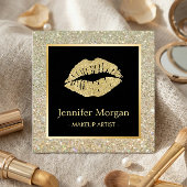 トレンディー金ゴールドリップグリッタースパークルスメイクアップアーティスト スクエア名刺