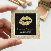 トレンディー金ゴールドリップグリッタースパークルスメイクアップアーティスト スクエア名刺
