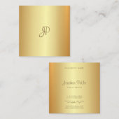 トレンディー金ゴールドルックエレガント手書きモノグラム スクエア名刺 (正面/裏面)