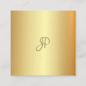トレンディー金ゴールドルックエレガント手書きモノグラム スクエア名刺 (正面)