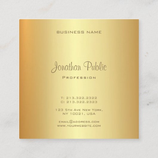トレンディー金ゴールドルックエレガント手書きモノグラム スクエア名刺 (裏面)