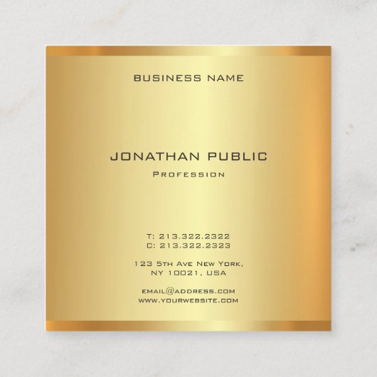 トレンディー金ゴールドルックモダンエレガントプロフェッショナルシック スクエア名刺 (裏面)