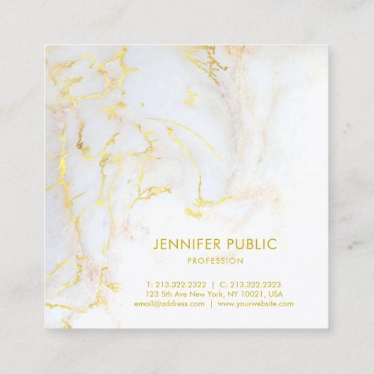 トレンディー金ゴールド大理石テンプレートゴエレガントールデモダンン スクエア名刺 (裏面)