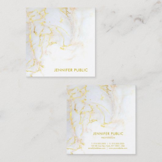 トレンディー金ゴールド大理石テンプレートゴエレガントールデモダンン スクエア名刺 (正面/裏面)
