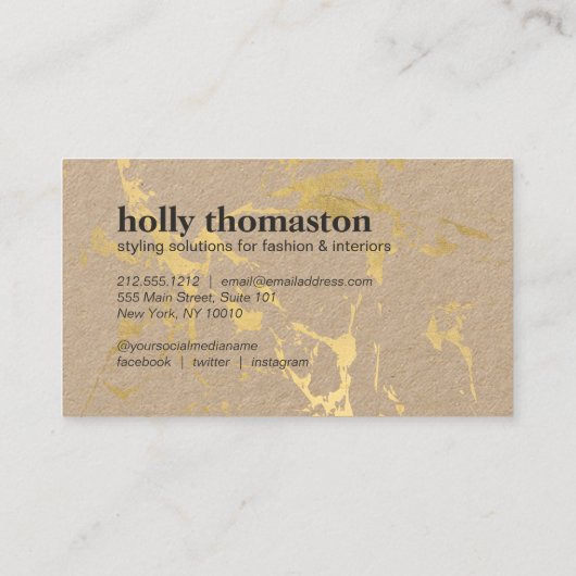 トレンディー金ゴールド大理石パターンオンクラフト 名刺 (裏面)