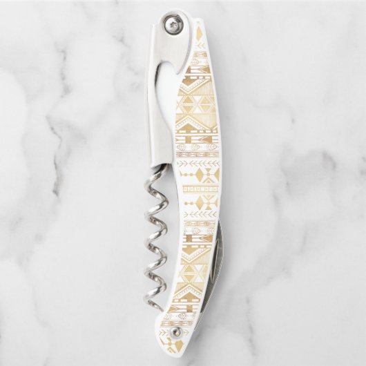 トレンディー金ゴールド幾何学模様アステカ ソムリエナイフ (正面)
