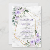 トレンディー金ゴールド幾何学的薄紫フローラ大理石春 招待状 (正面)