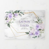 トレンディー金ゴールド幾何学的薄紫フローラ大理石 三つ折り招待状 (カバー)