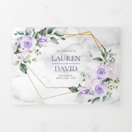 トレンディー金ゴールド幾何学的薄紫フローラ大理石 三つ折り招待状
