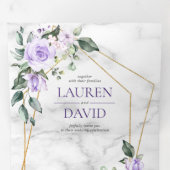 トレンディー金ゴールド幾何学的薄紫フローラ大理石 三つ折り招待状 (内部最初)