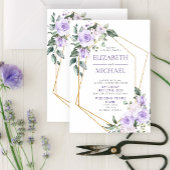 トレンディー金ゴールド幾何学的薄紫フローラ春インビタティ 招待状