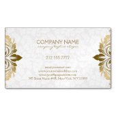 トレンディー金ゴールド渦巻形のレースオンプラッシュホワイトダマスク マグネット名刺 (正面)