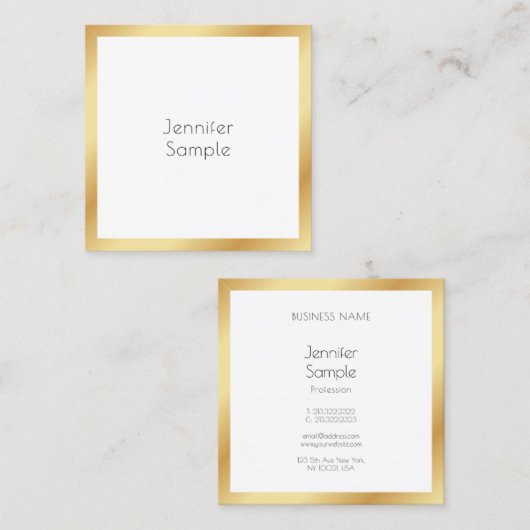 トレンディー金ゴールド白モダンプロフェッショナルエレガント スクエア名刺 (正面/裏面)
