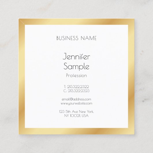 トレンディー金ゴールド白モダンプロフェッショナルエレガント スクエア名刺 (裏面)