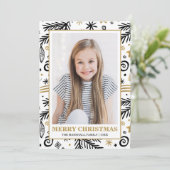 トレンディー金ゴールド白黒パインズクリスマスフォト 招待状 (スタンド正面)