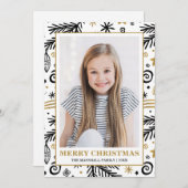 トレンディー金ゴールド白黒パインズクリスマスフォト 招待状 (正面/裏面)