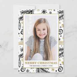 トレンディー金ゴールド白黒パインズクリスマスフォト 招待状