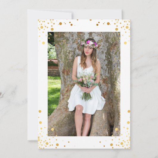 トレンディー金ゴールド紙吹雪ドット卒業パーティー写真 招待状 (裏面)