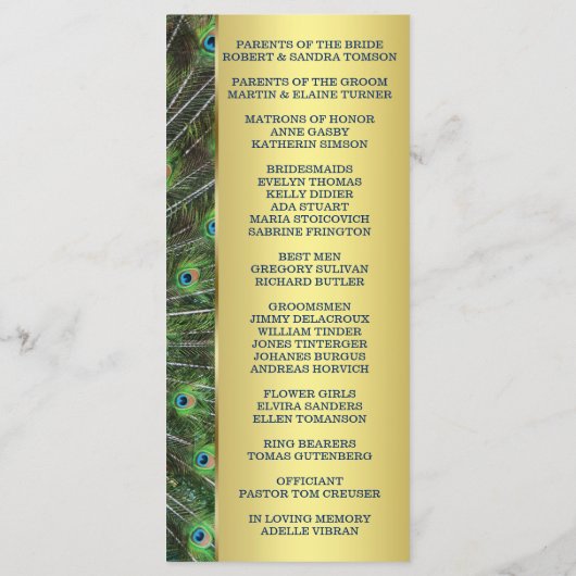 トレンディー金ゴールド結婚ピーコックカスタムプログラム プログラム (裏面)