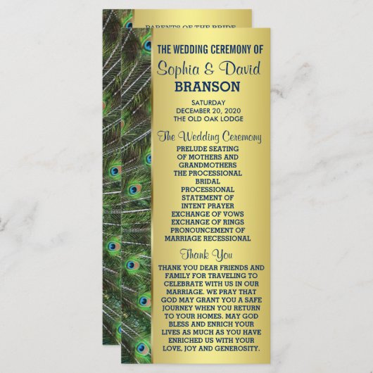 トレンディー金ゴールド結婚ピーコックカスタムプログラム プログラム (正面/裏面)