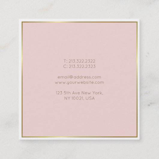トレンディー金ゴールド赤面ピンクホワイトモダンラグジュアエレガントリー スクエア名刺 (裏面)