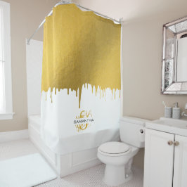 トレンディー金ゴールド金属滴下モノグラム シャワーカーテン