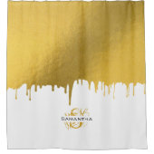 トレンディー金ゴールド金属滴下モノグラム シャワーカーテン (正面)