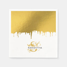 トレンディー金ゴールド金属滴下モノグラム スタンダードカクテルナプキン